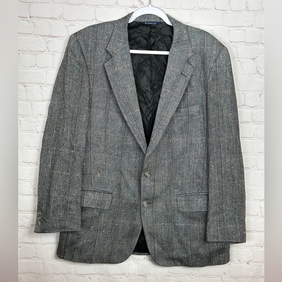 Vtg. Burberrys Plaid Blazer Jacket Sz 52 Virgin Wool Blue Yellow BEN-S 48" Chest - Picture 1 of 10